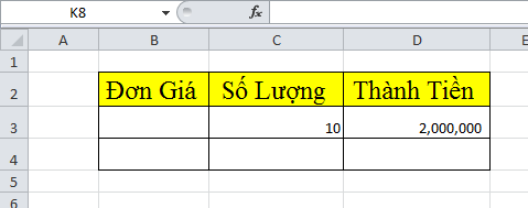 Phép chia trong excel