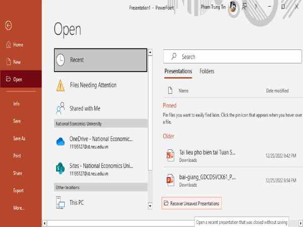 Sử Dụng Tính Năng Recover Unsaved Presentation
