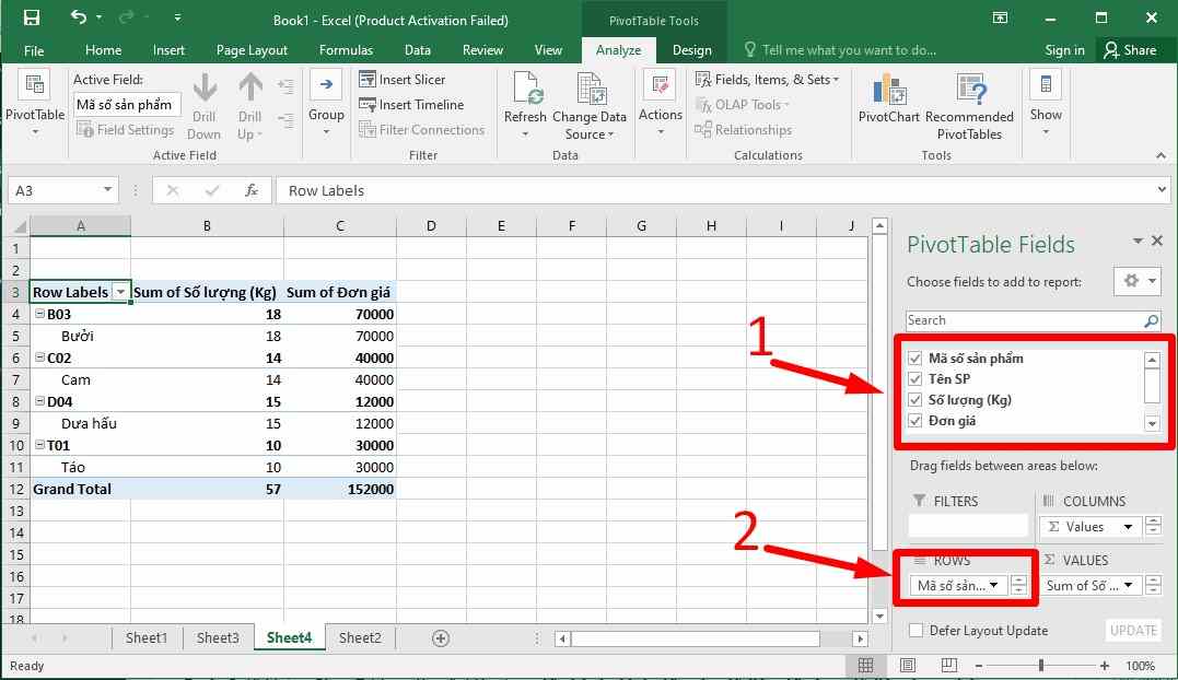 Thiết Lập Pivot Table